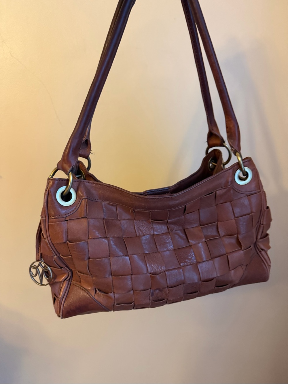 Johnston & Murphy Leather Brown Satchel Shoulder Purse Weaved Bohemian Women